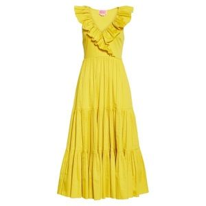 Kate Spade yellow tiered poplin midi dress - size S